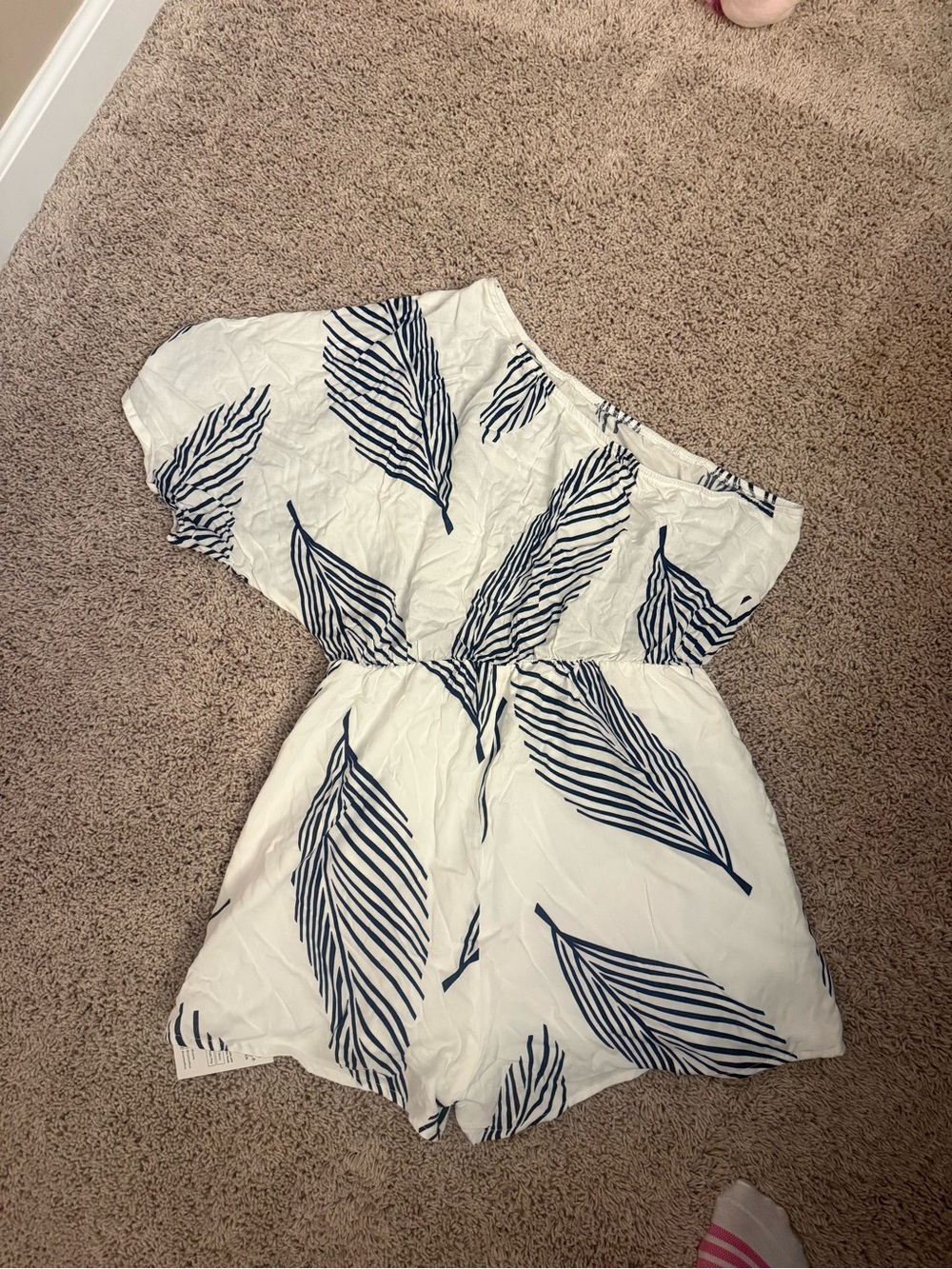 Cupshe White Romper with Navy Leaf Print